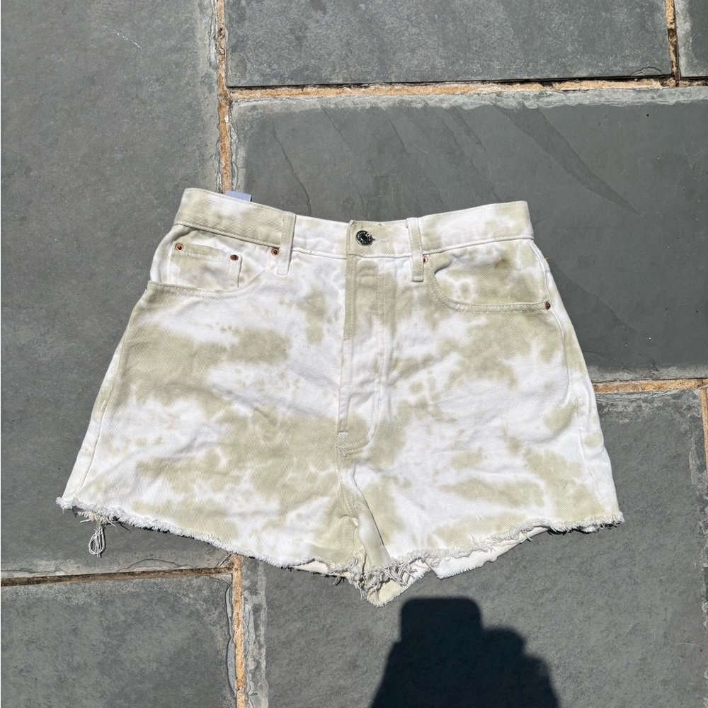 PacSun White and Green Jean Shorts Distressed High-Waisted
